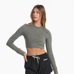 Vuori Long-Sleeve Lux Crop Tee (Dusty Pine Heather, XS) -Women's Long Sleeve Top